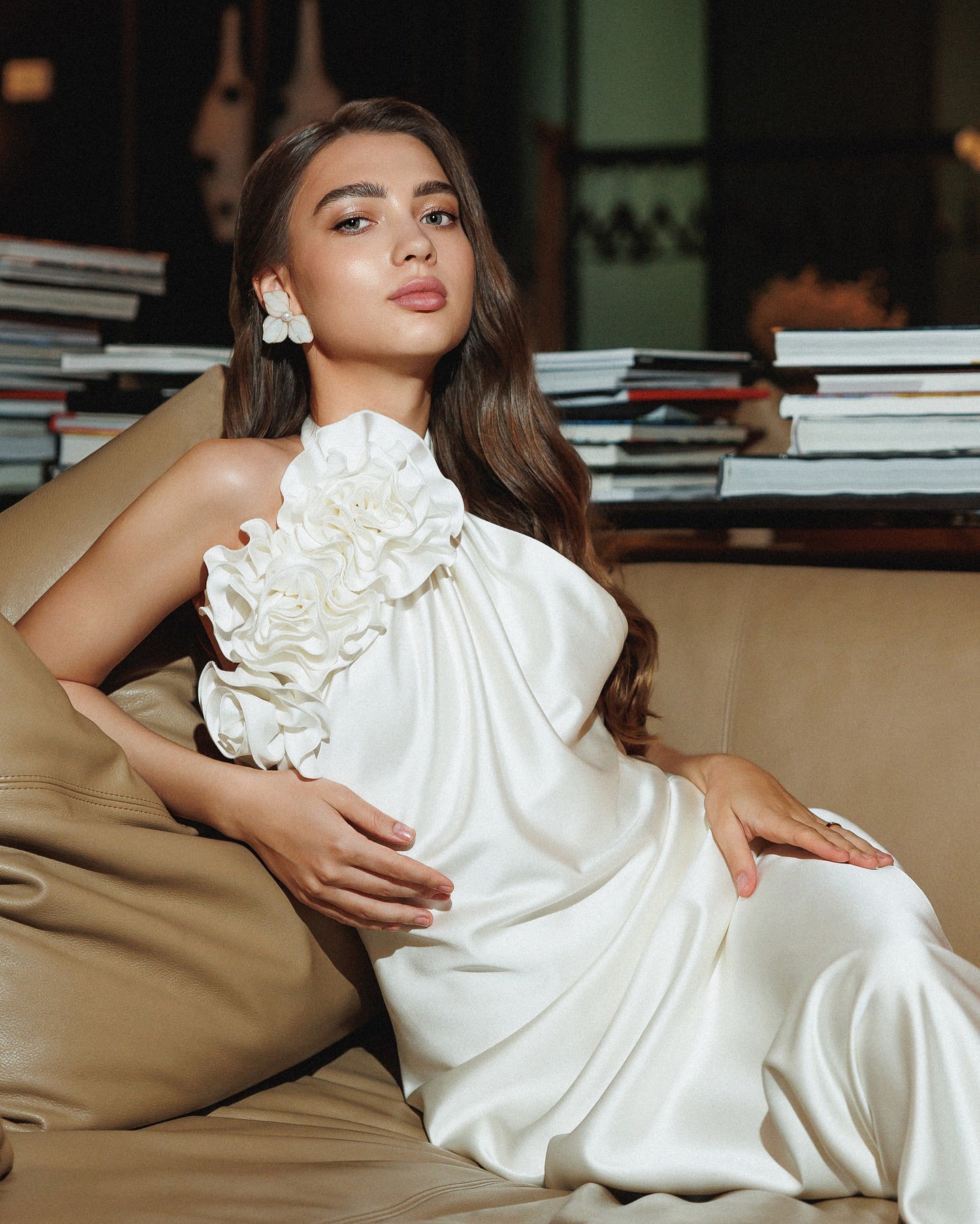 Halter Floral Detail Maxi Dress White HV1995