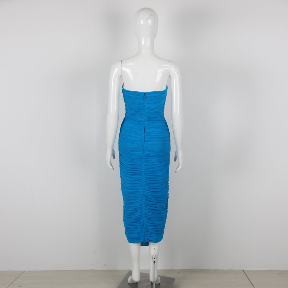 Strapless Ruched Midi Dress Blue HV9364