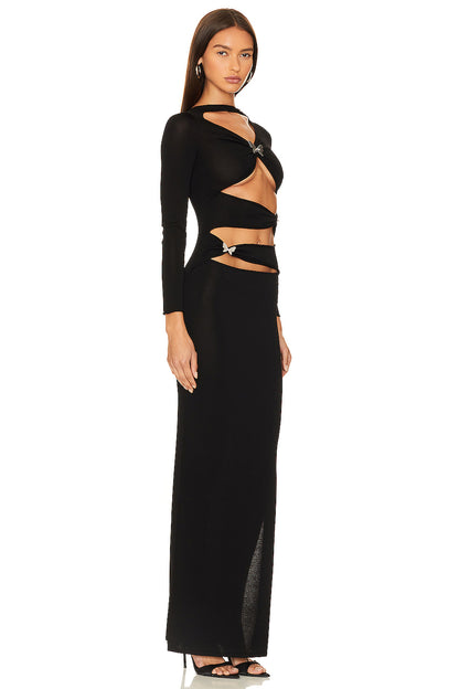 Long Sleeve Butterfly Cut Out Maxi Dress Black HV1067