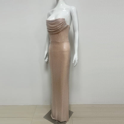 Strapless Embellished Corset Maxi Dress Nude HV2921