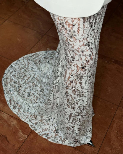 Long Sleeve Blazer Lace Maxi Two Piece Dress White HV2208