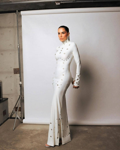 Long Sleeve Studded Maxi Dress White HV2621