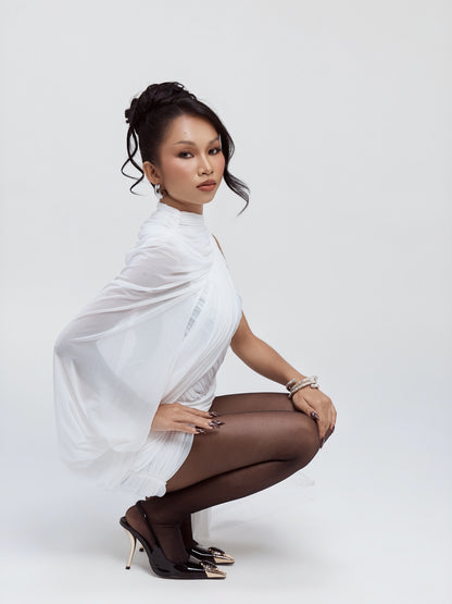 One Shoulder Draped Dress White HV0077