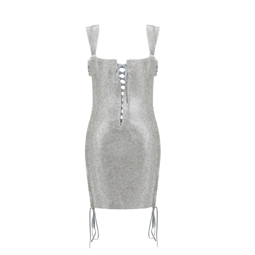 Lace Up Sequin Dress Silver HV9774