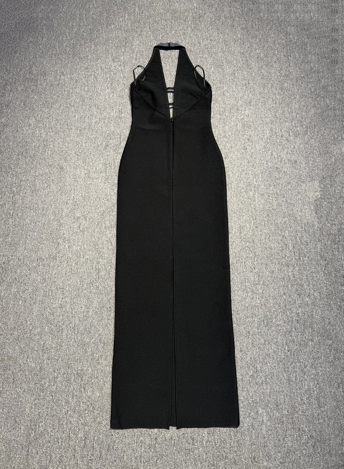 Halter Crystal Bow Detail Maxi Dress Black HV2539