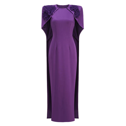 Floral Detail Cape Maxi Dress Purple HV2935