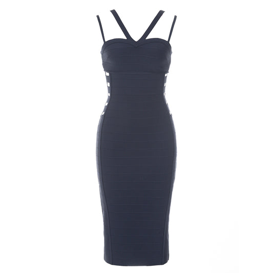 Side Cut Out Midi Dress  Navy HV9351