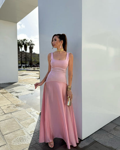 Silk Insert A Line Maxi Dress  HV0085
