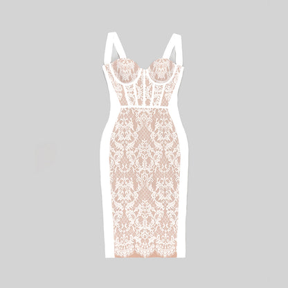 Lace Bustier Midi Dress White HV9716