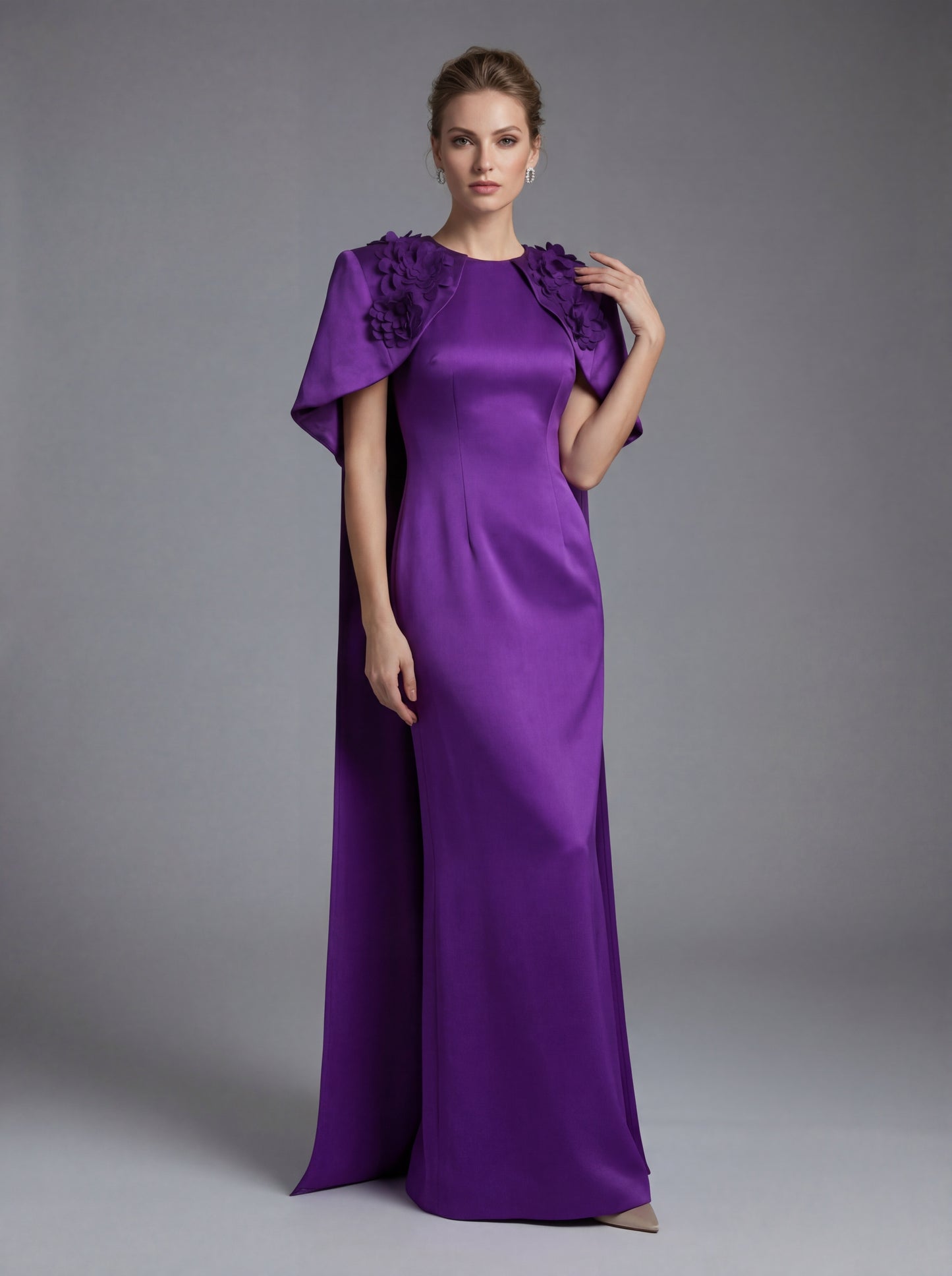 Floral Detail Cape Maxi Dress Purple HV2935