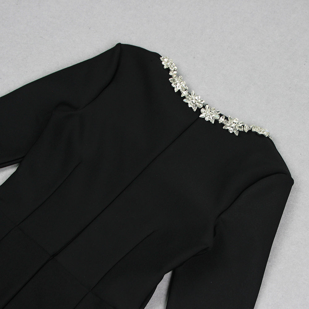 Long Sleeve Crystal Jumpsuit Black HV1093