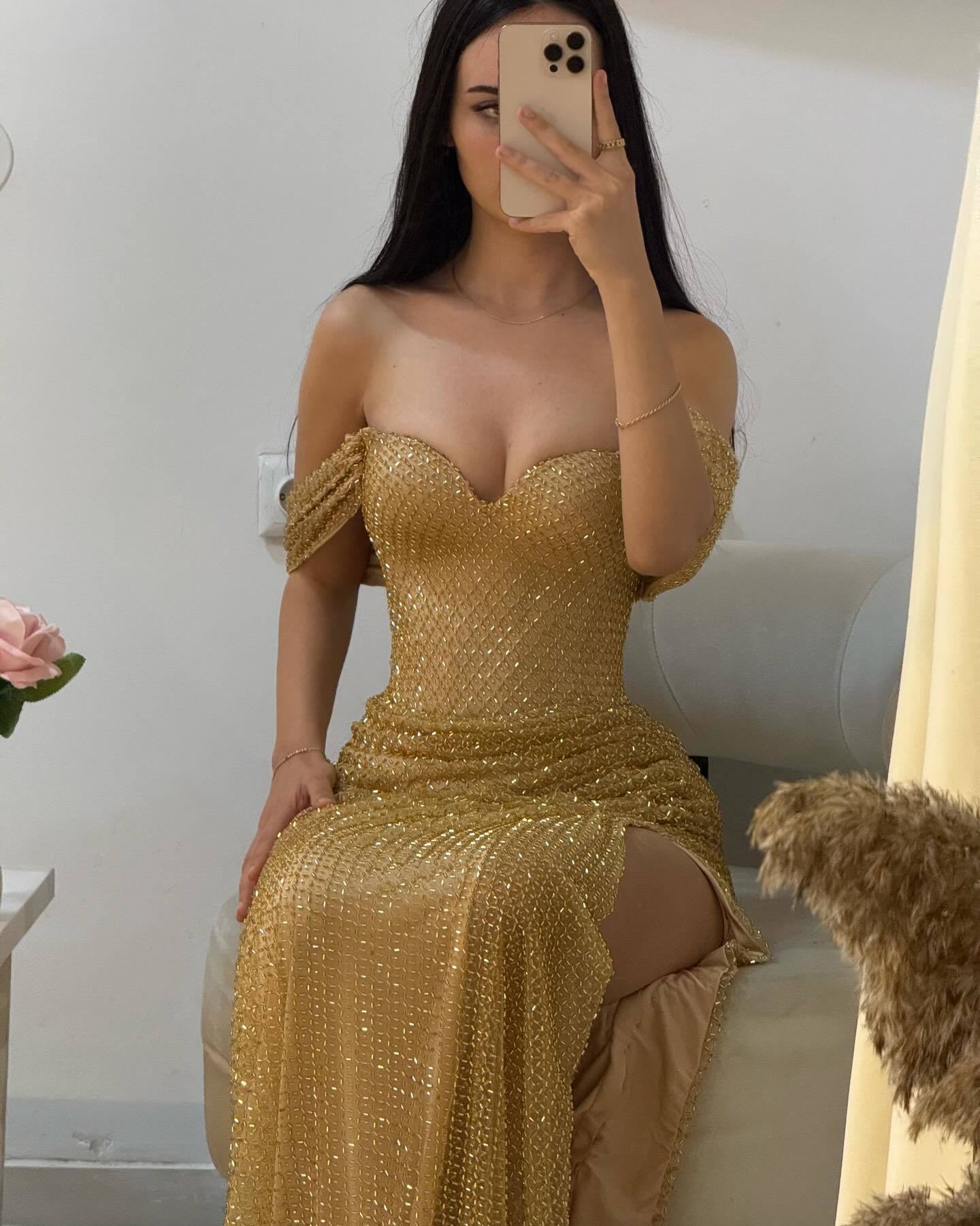 Sequin Bardot Maxi Dress Gold HV2905