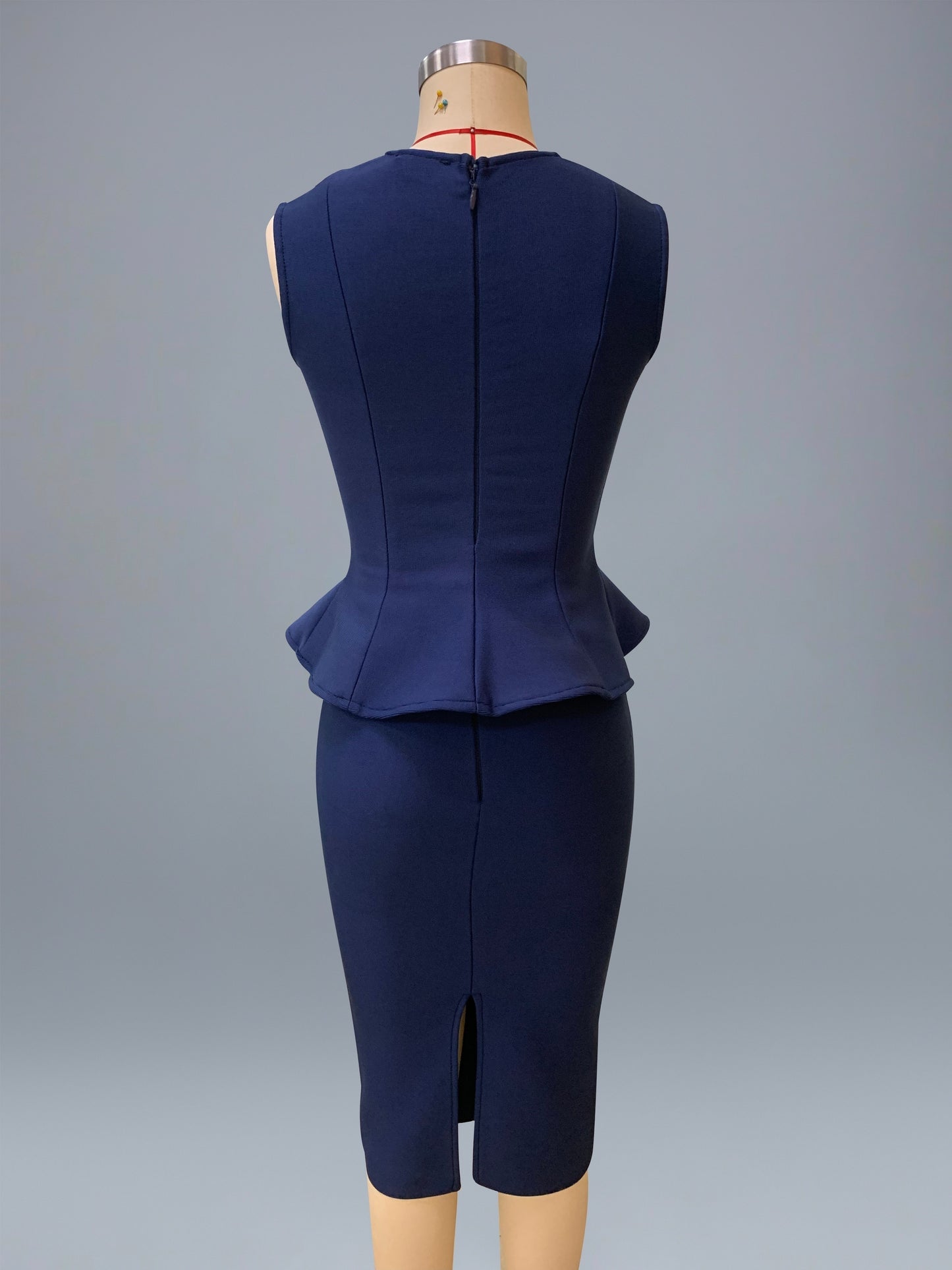 Peplum Midi Two Piece Dress Blue HV2870