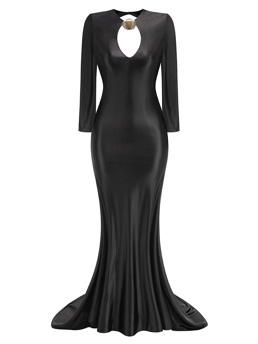 Long Sleeve Backless Maxi Dress Black HV2208