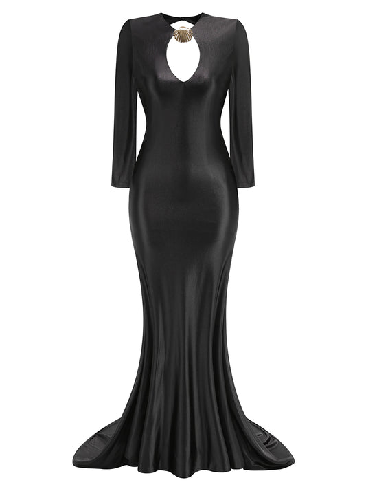 Long Sleeve Backless Maxi Dress Black HV2208