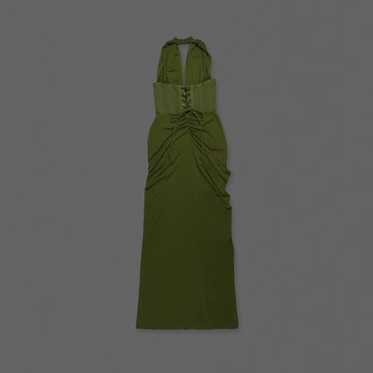 Halter Draped Corset Maxi Dress Green HV0125