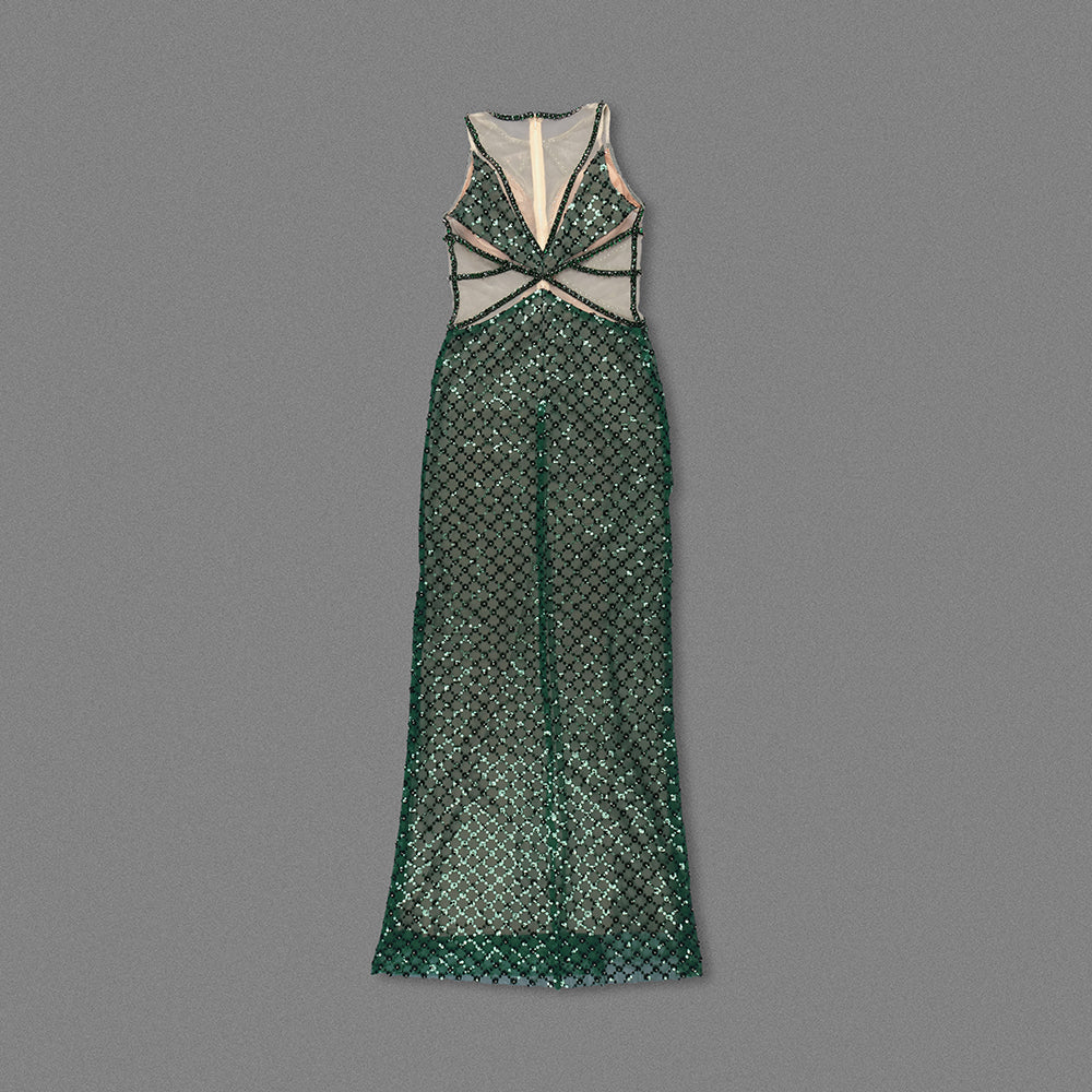 Sequined Mesh Maxi Dress Green HV1724