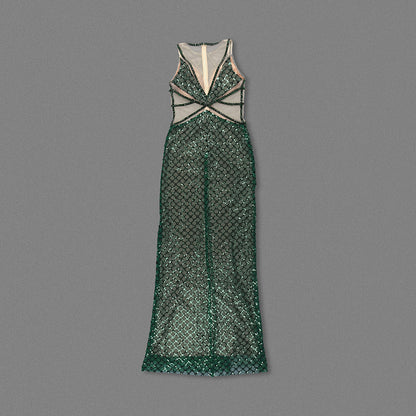 Sequined Mesh Maxi Dress Green HV1724