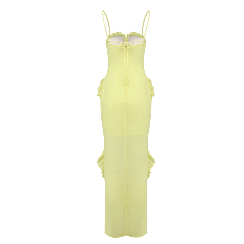 Ruffle Detail Bustier Maxi Dress Yellow HV0025