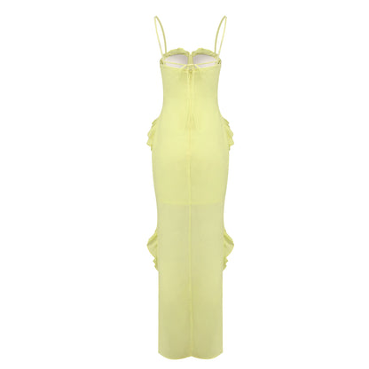 Ruffle Detail Bustier Maxi Dress Yellow HV0025