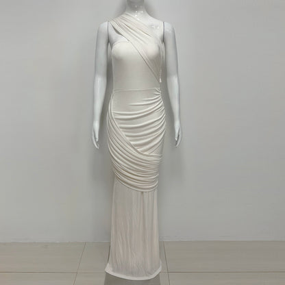 One Shoulder Draped Maxi Dress Ivory HV2829