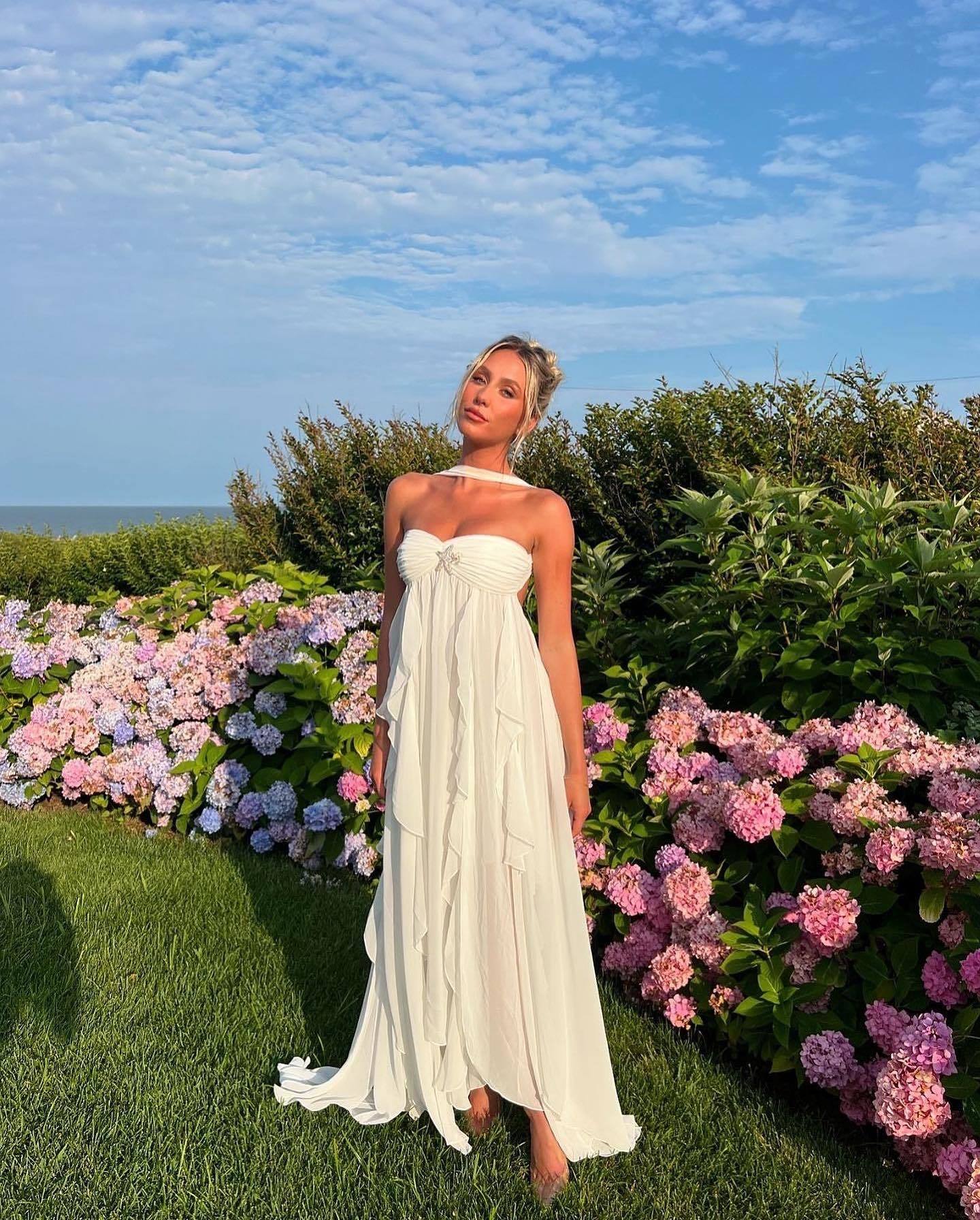 Strapless Ruffle Maxi Dress White HV2633