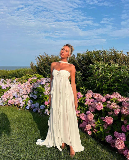 Strapless Ruffle Maxi Dress White HV2633