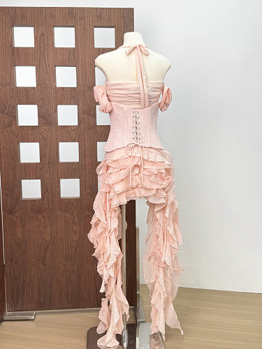 Halter Corset Ruffle Maxi Dress HV3047