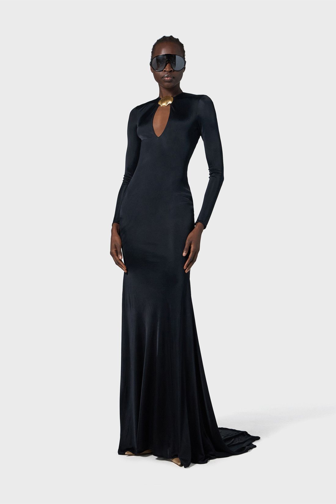 Long Sleeve Backless Maxi Dress Black HV2208