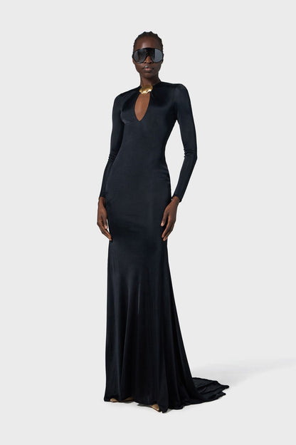 Long Sleeve Backless Maxi Dress Black HV2208