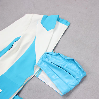 One Sleeve Blazer Two Piece Jumpsuit Blue White HV8855