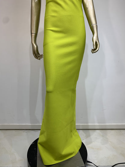 Floral One Shoulder Maxi Dress Lime