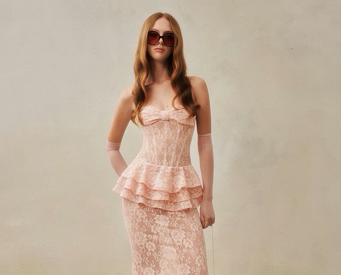 Strapless Nude Peplum Maxi Dress Nude Pink HV3201