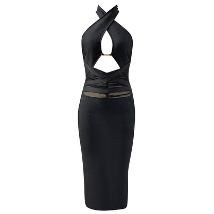 Halter Cut Out Midi Dress Black HV9760