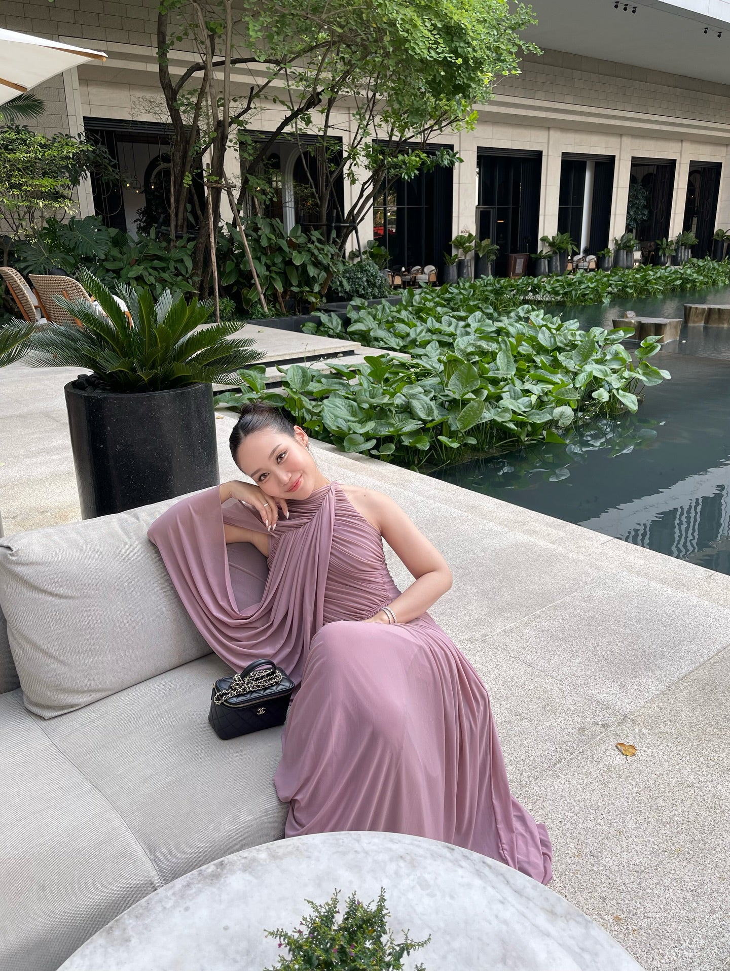 One Sleeve Draped A Line Maxi Dress Pink HV2683