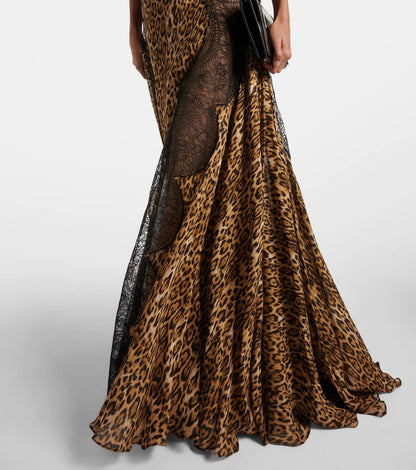 Animal Print Lace Insert Maxi Dress HV3144