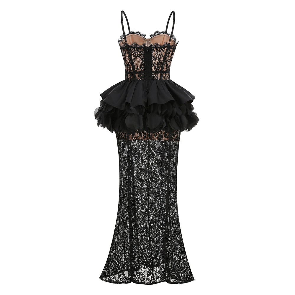 Lace Peplum Maxi Dress Black HV3202