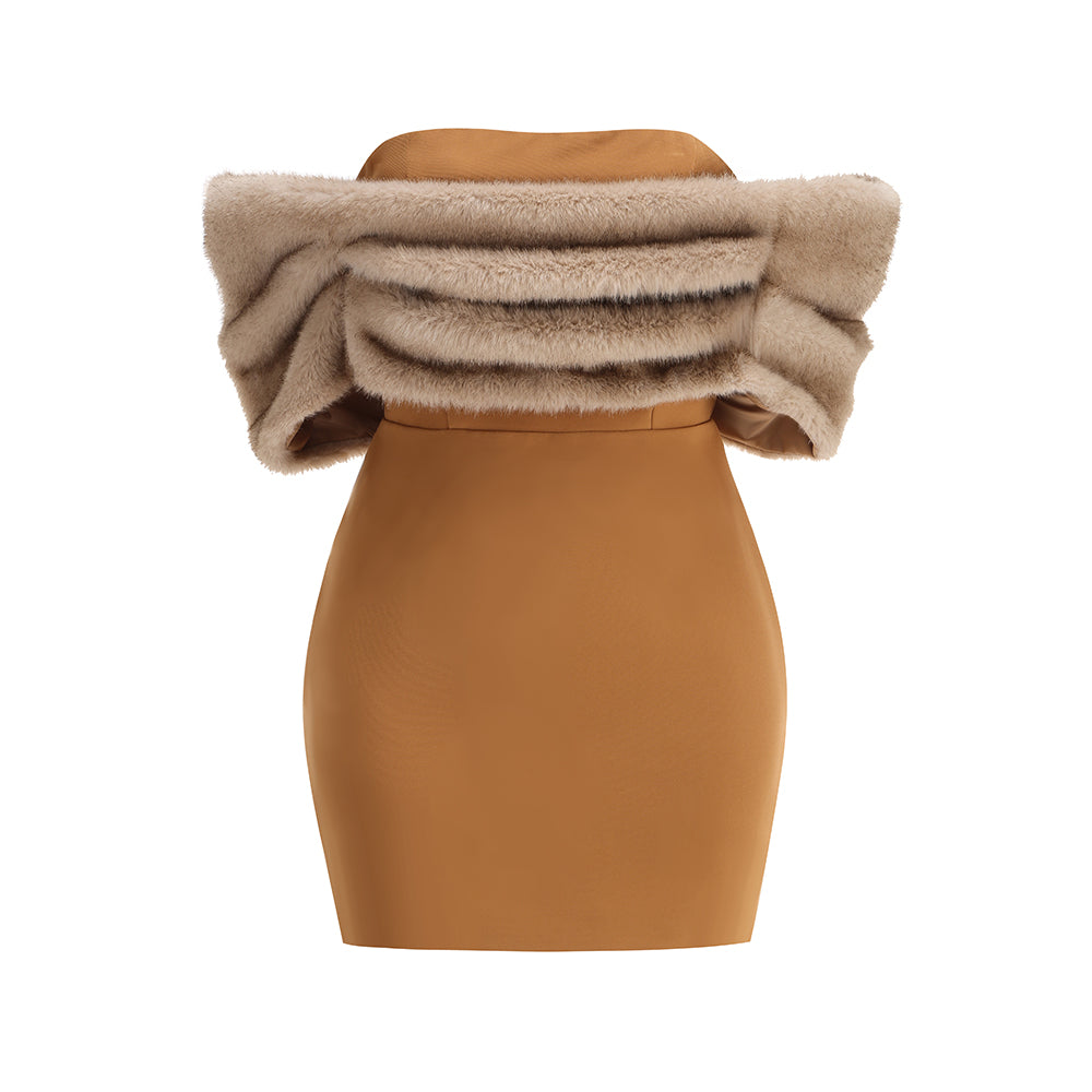 Fur Bardot Dress Brown HV1990