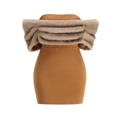 Fur Bardot Dress Brown HV1990
