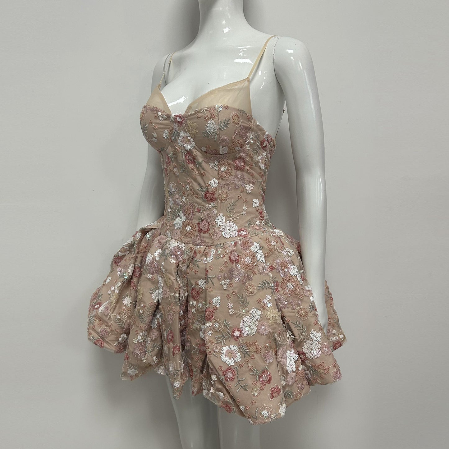 Floral Sequin Bubble Dress Nude HV3080