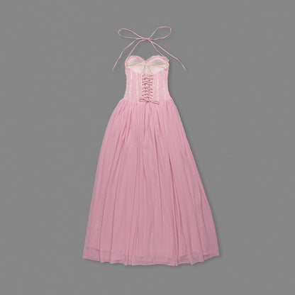 Halter Lace Corset A Line Maxi Dress HV0149