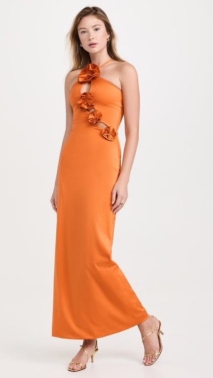 Halter Floral Maxi Dress Orange HV1582