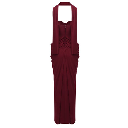 Strapless Draped Maxi Dress Burgundy HV2692
