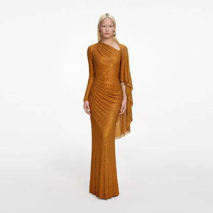Long Sleeve Sparkly Maxi Dress Orange HV2796