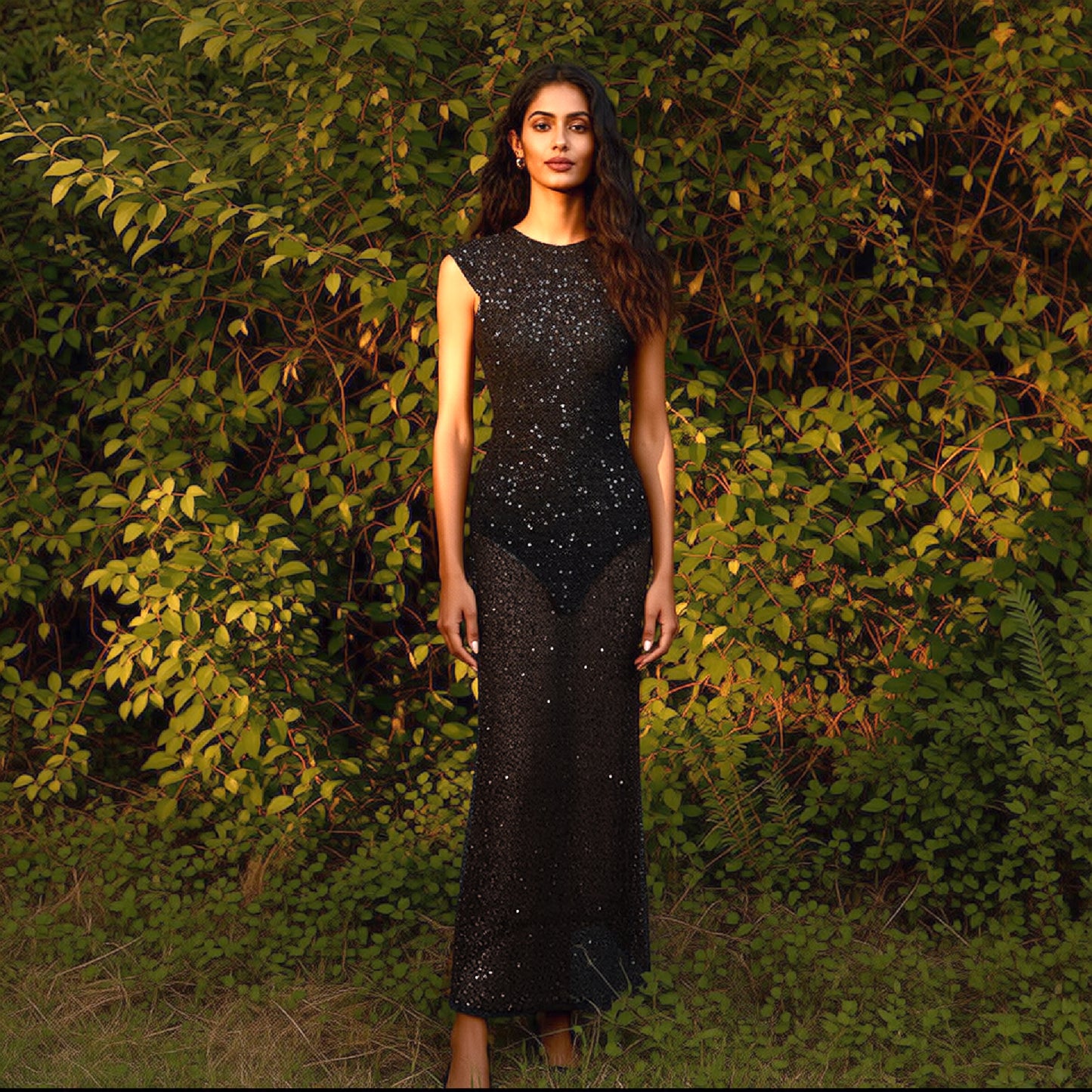 Sequin Backless Maxi Dress Black HV0067
