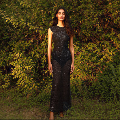 Sequin Backless Maxi Dress Black HV0067