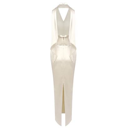 Halter Scarf Two Piece Maxi Dress Ivory HV0109