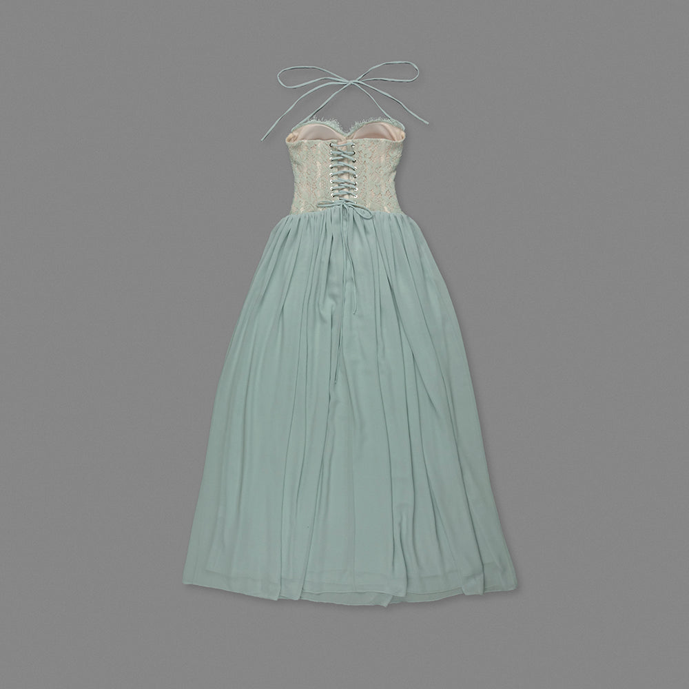 Halter Lace Corset A Line Maxi Dress HV0149