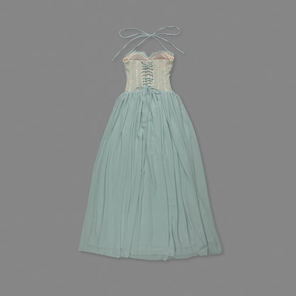 Halter Lace Corset A Line Maxi Dress HV0149
