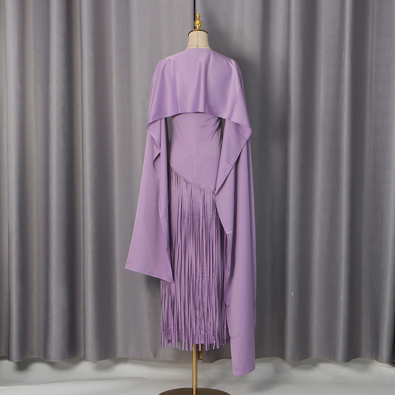 Cape Tassel Maxi Dress Lavender HV3117